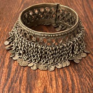 Antique-Style Silver Tone Fringe Coin Choker Necklace